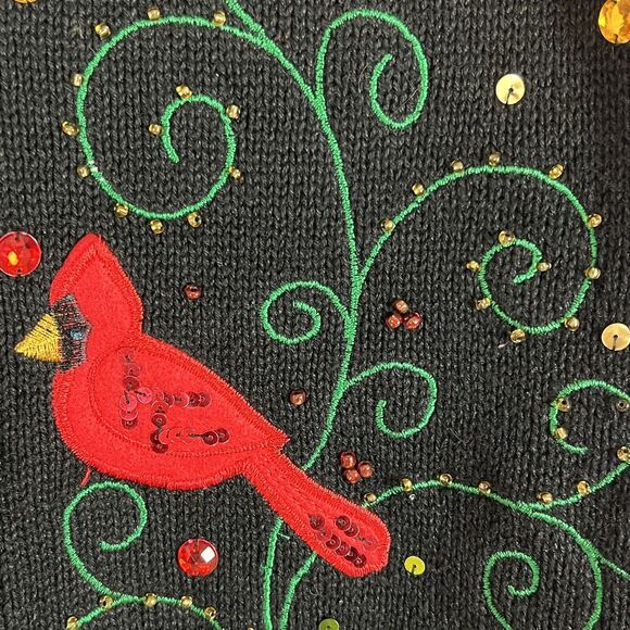VTG SML Sz S Cardinal Bird Sweater Vest Sequin Embellished 80s Christmas Whimsy - Picture 6 of 9